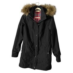 Hollister Black Long Hooded Coat/Parka Size Medium